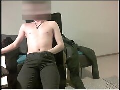 GOT CAUGHT! Cute British boy jerks off and cums on Skype
