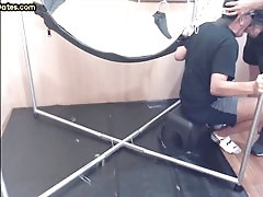 DILF enjoys bareback action in a sling after a blowjob