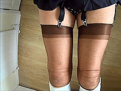 Crossdresser school dame Pleated mini-skirt and seockings