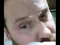 Gay washed his face with fresh cum!