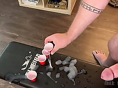 Frat Bro Fills Shooter Cups With Over a Dozen Ropes of Cum