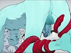 Gay anime threesome with femboy Asura getting filled up