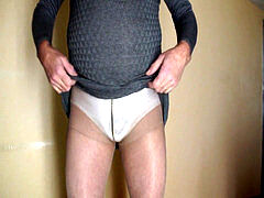 grey dress , stockings and whaite pantie pee