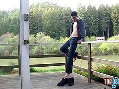 Thought provoking twink plays with feet and masturbates