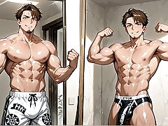Anime muscle solo, muscle furry animation, anime