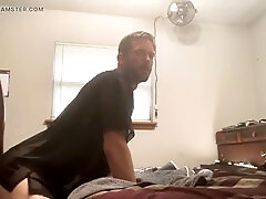 Tightly toned ass gets played with a hefty dildo