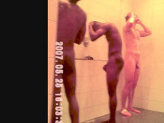 astounding dark-hued dudes caught in gym showers