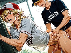 Uncensored gay animation with a cute lad in baseball-themed yaoi starring Yaoifemboy