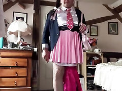 In an outfit with a little pink skirt for an evening