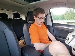 Playing with boots and my throbbing cock in the car - A fetish solo adventure!