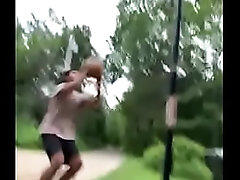 Sexy Small black man dunks on 20ft hoop