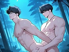 Boy blowjob, uniform, outdoor