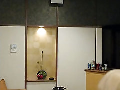 A cross-dressing boy wearing white underwear changed into black full-body tights and masturbated