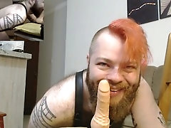 Gay sloppy blowjob, body harness, long distance