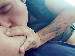 Smooching my delicious man in the morning