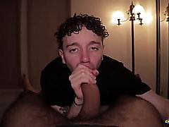 POV Twink Blowjob Cum Eating Nico Mucci Sucking Sweaty Daddy Camilo Brown'_s Big Uncut Cock
