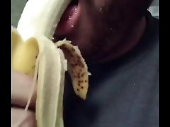 Guy deepthroats a banana pt 3