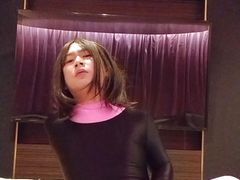 When a cross-dressing boy took off his coat, he was naughty and embarrassed.