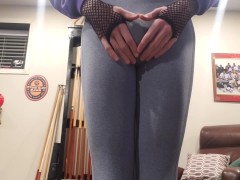'Teen femboy in yoga pants after workout fuck with huge dildo'