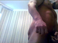Gay flexing, private show, solo male cumshot