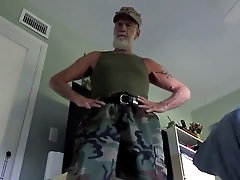 Hairy gay daddy jerks off and cums hard during solo session