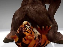 Minotaur stretches tiger's tight hole in wild gay anal action