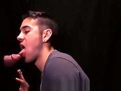 Hot glory hole blowjob and deepthroat with twink and Step daddy