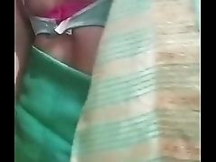 Indian Gay Crossdresser Bottom Gaurisissy pressing and playing with her big boobs in blue saree real homemade sex