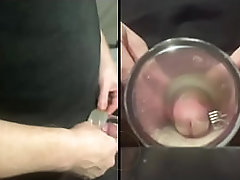 Pissing in a fleshlight helped by a friend POV