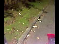 Big man showing off his huge cock in the street for people to touch