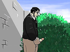 Gay Animated Security Guard Jerking Off in Public